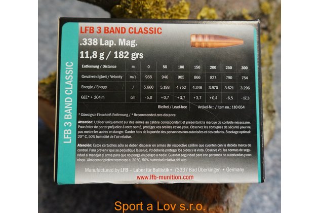 Náboje LFB .338 Lap.Mag. 3Band Classic  11,8g/182gr. (2)