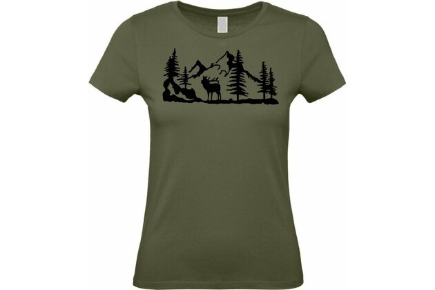 Knebl - tričko dámské krátký rukáv, zelené - Jelen v lese